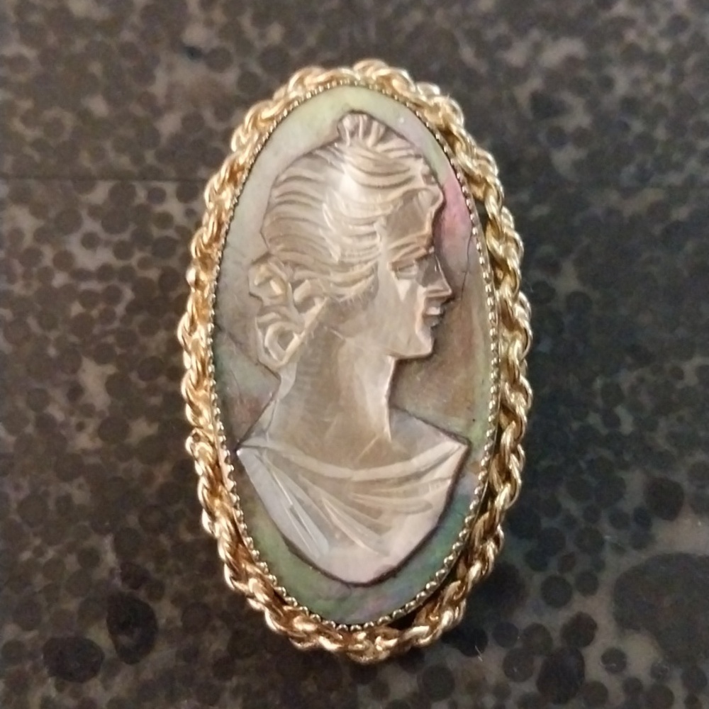 Rare-Vintage Abalone Shell -Gold Filled-Silver  Cameo Brooch